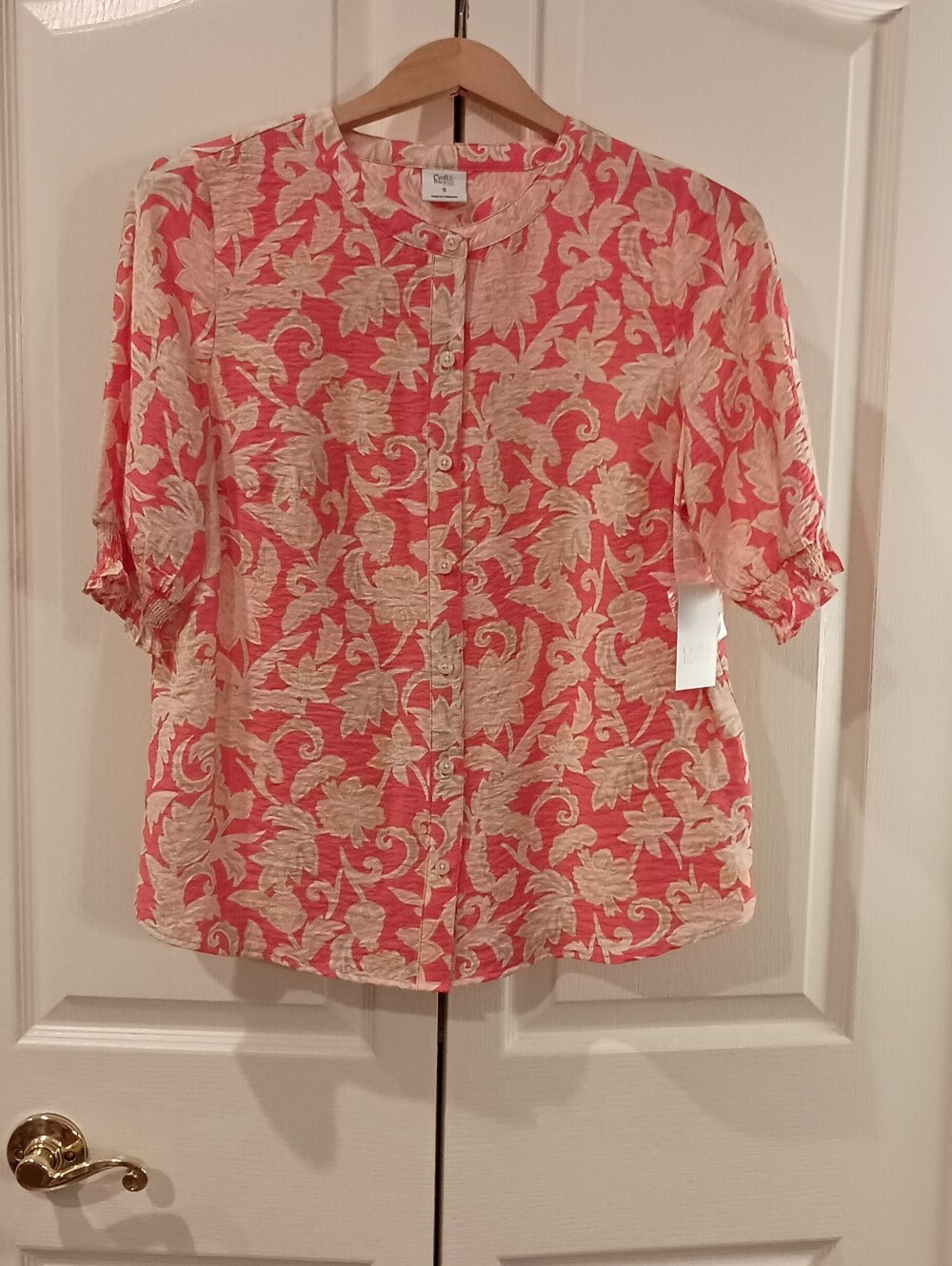 croft & barrow Coral and Cream Floral Button-Down Shirt